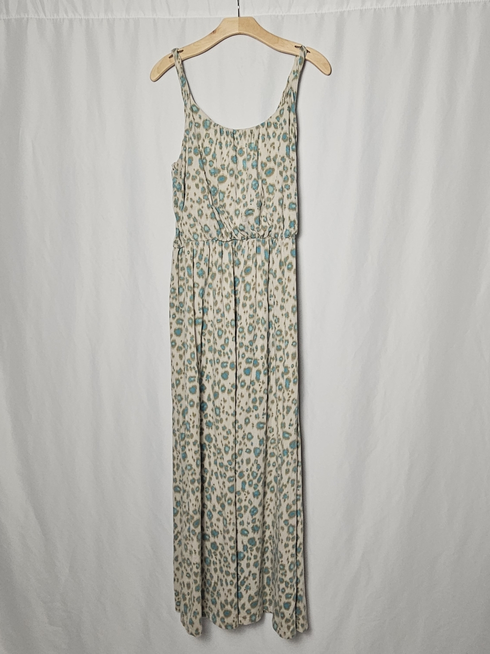 LOFT Cream Dress with Teal and Brown Leopard Spots