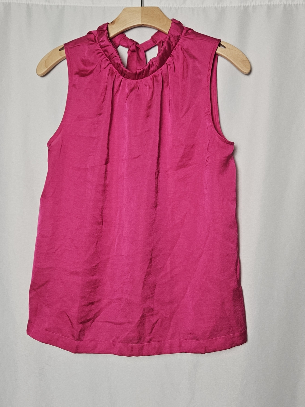 Ann Taylor Hot Pink Ruffle Neck Tie-Back Sleeveless Camisole