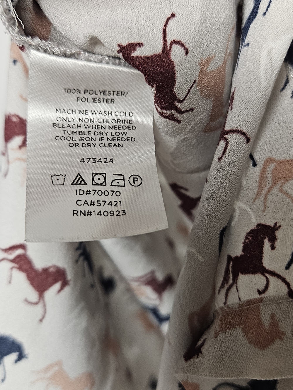 LOFT Cream Blouse with Multicolor Horse Print photo 2
