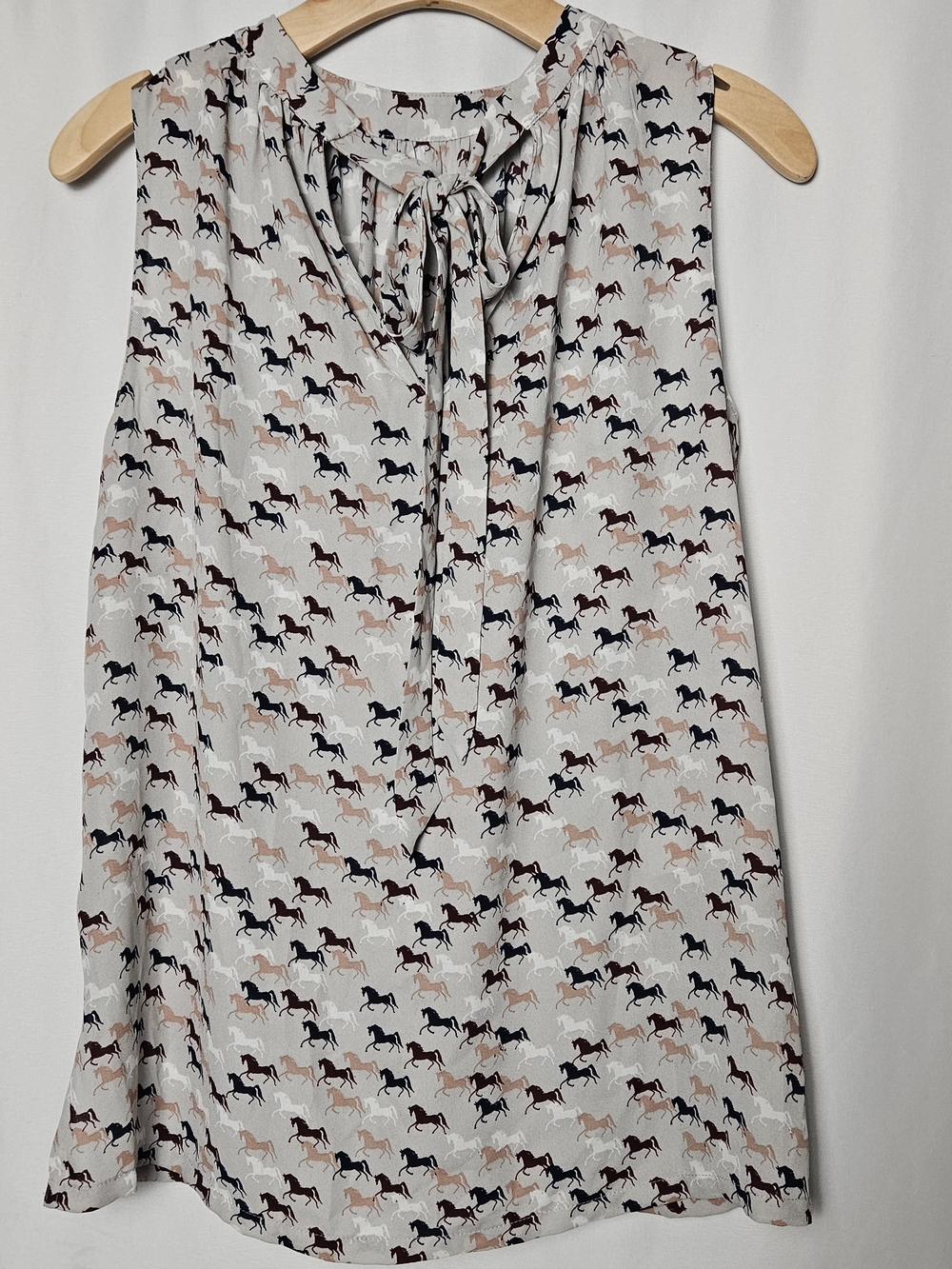 LOFT Cream Blouse with Multicolor Horse Print photo 4