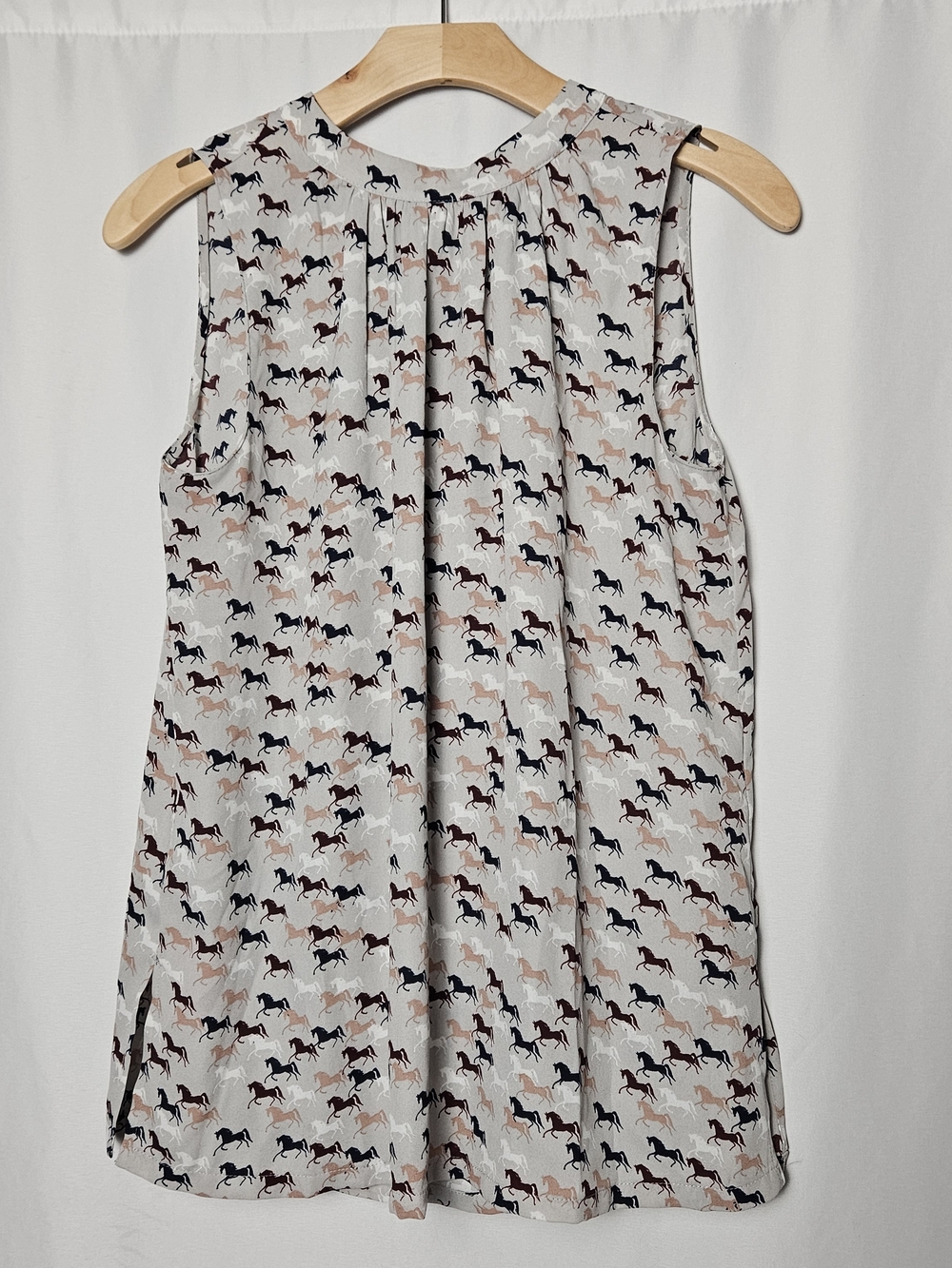LOFT Cream Blouse with Multicolor Horse Print