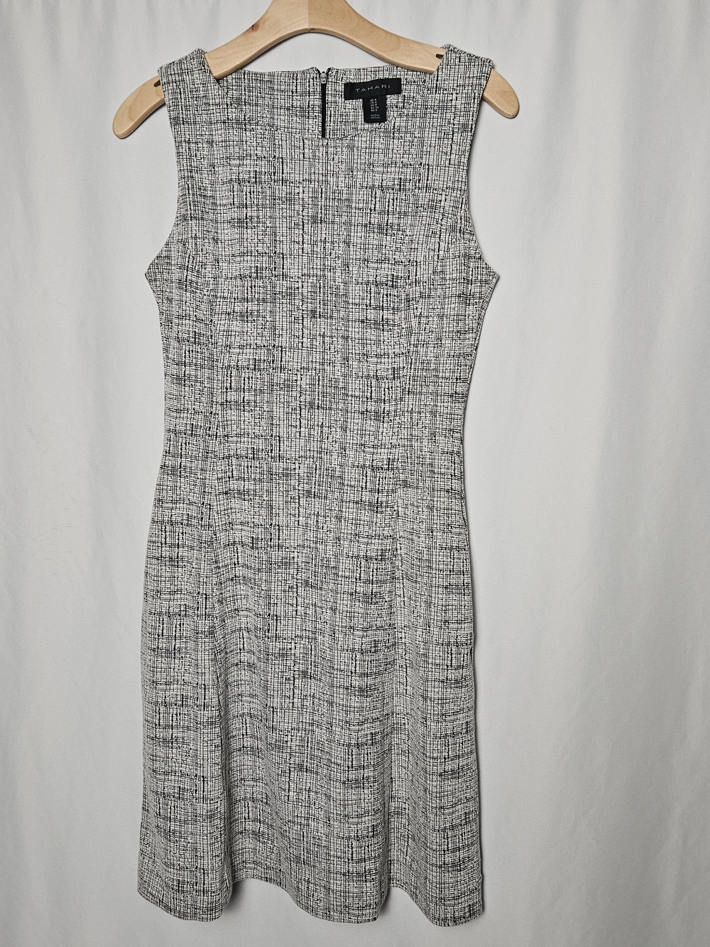 Tahari Black and White Textured Midi Sheath Dress