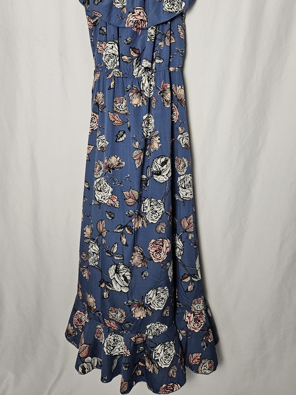Blue Floral Scoop-Neck Maxi Dress with Ruffle Detail photo 4