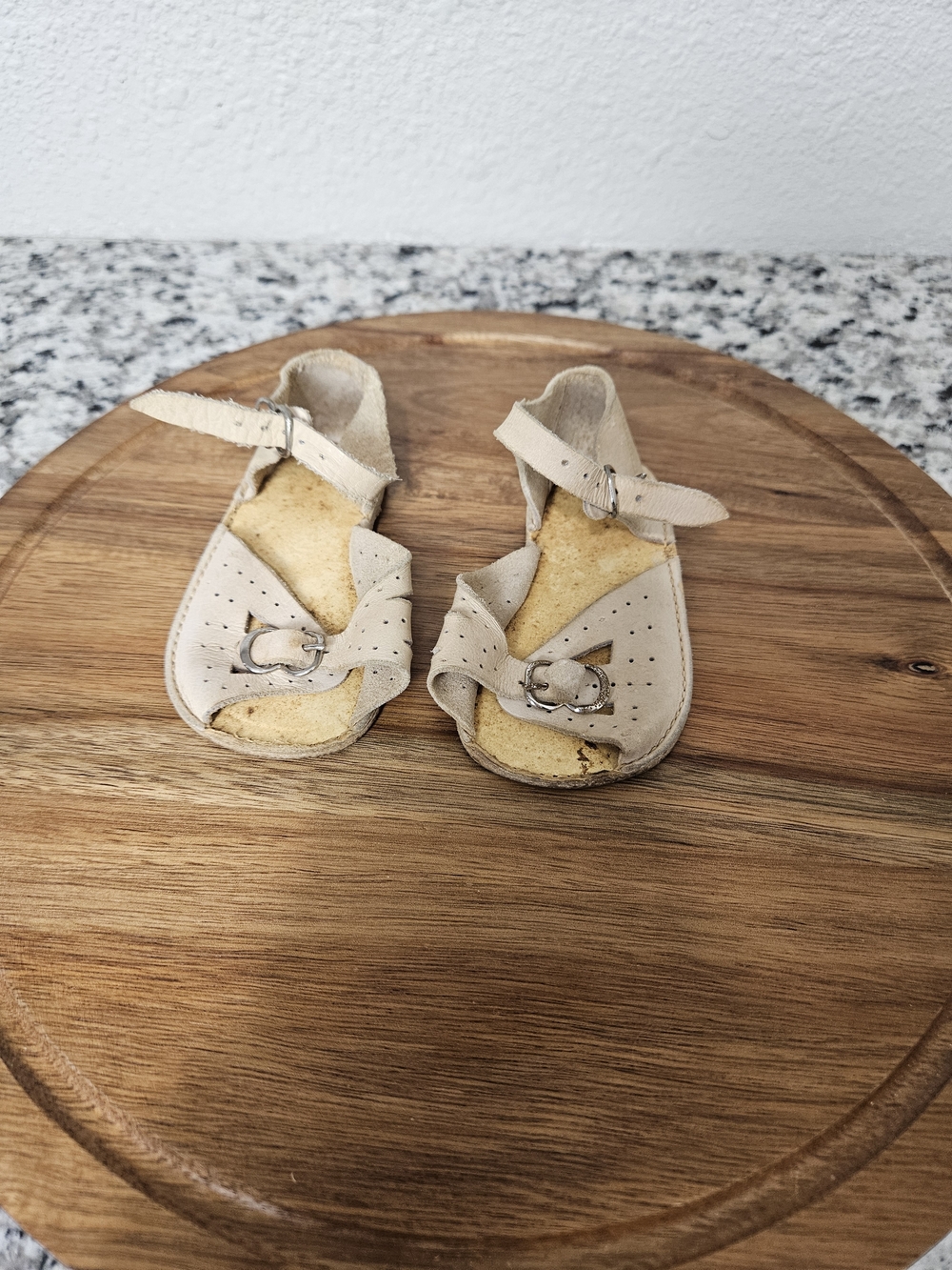 Vintage 1950s Baby Beige Sandals with Buckle Closure