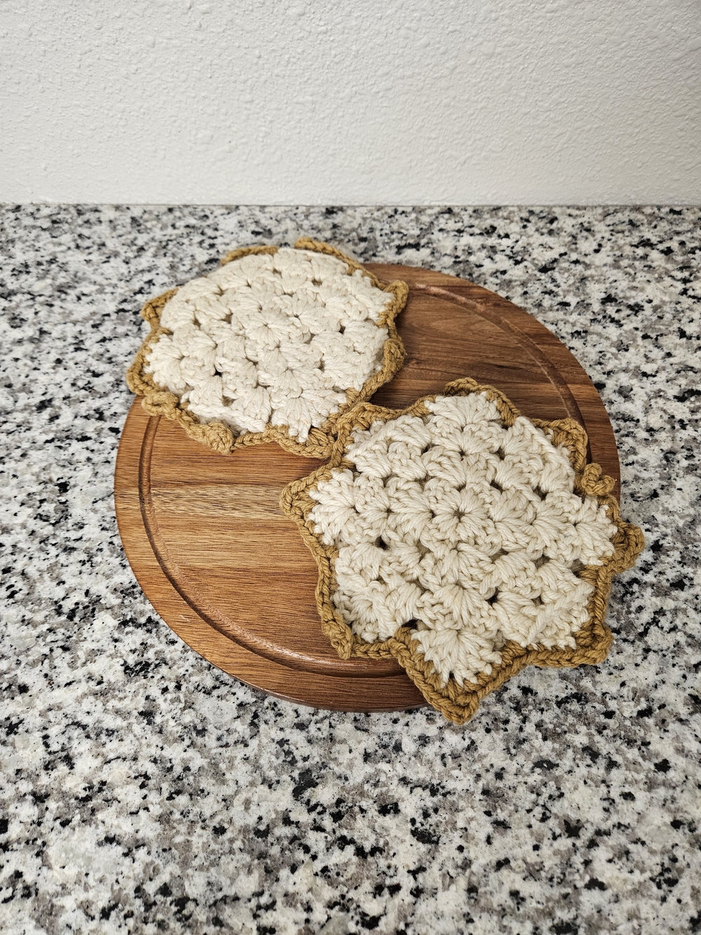 Set of 2 Handmade Cream and Brown Crochet Pot Holders photo 2