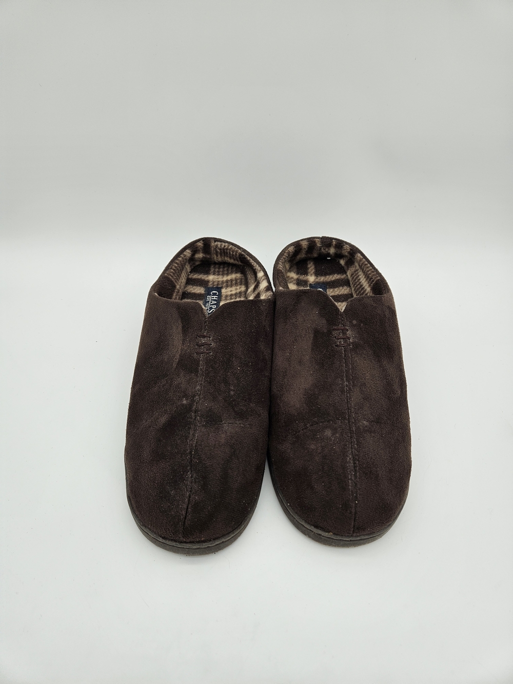 Chaps Men's Dark Brown Suede-Style Slip-On Slippers Size 11-12 photo 2