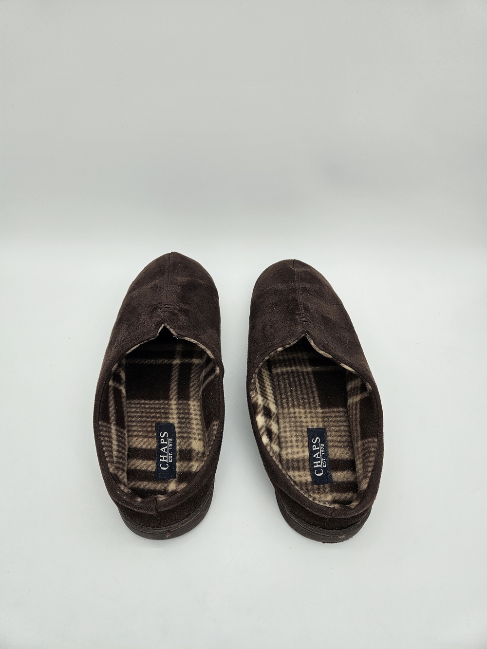 Chaps Men's Dark Brown Suede-Style Slip-On Slippers Size 11-12 photo 3