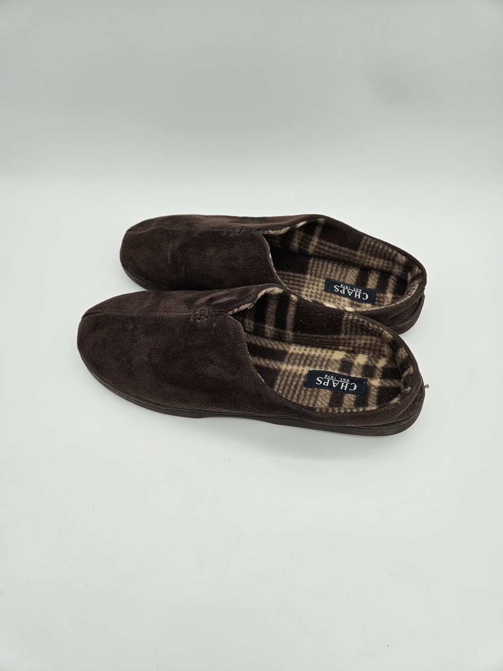 Chaps Men's Dark Brown Suede-Style Slip-On Slippers Size 11-12