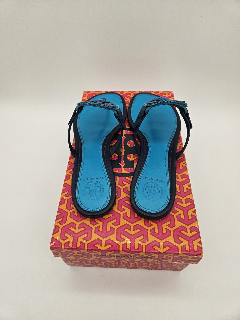 Tory Burch Miller Logo Thong Sandals in Bright Blue photo 2