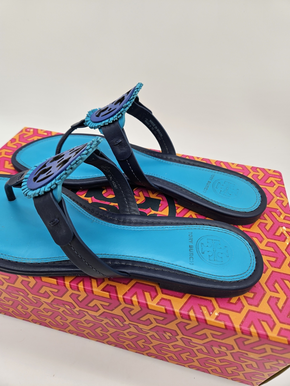 Tory Burch Miller Logo Thong Sandals in Bright Blue photo 3