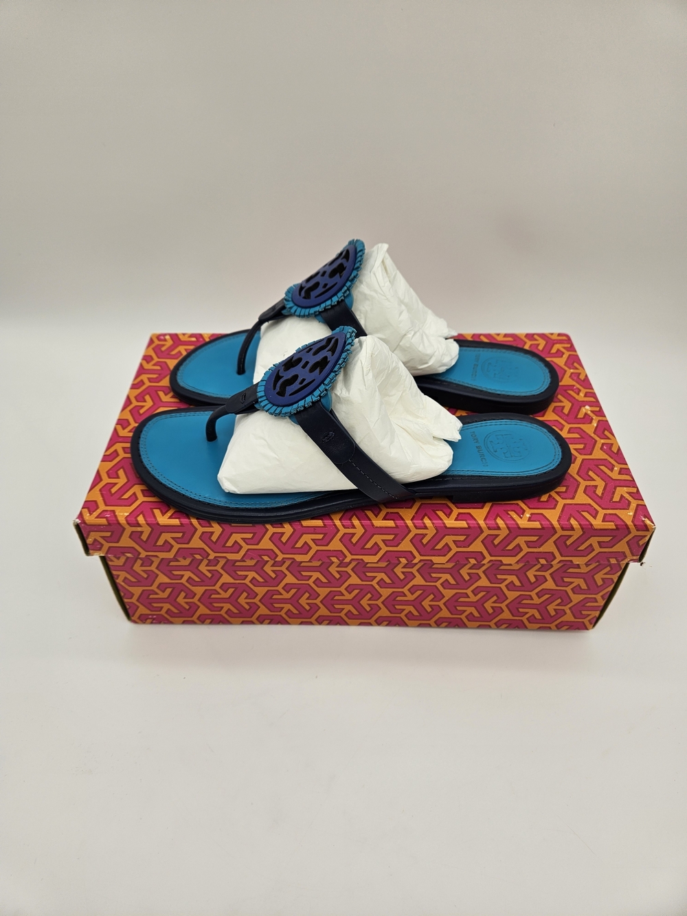 Tory Burch Miller Logo Thong Sandals in Bright Blue photo 5