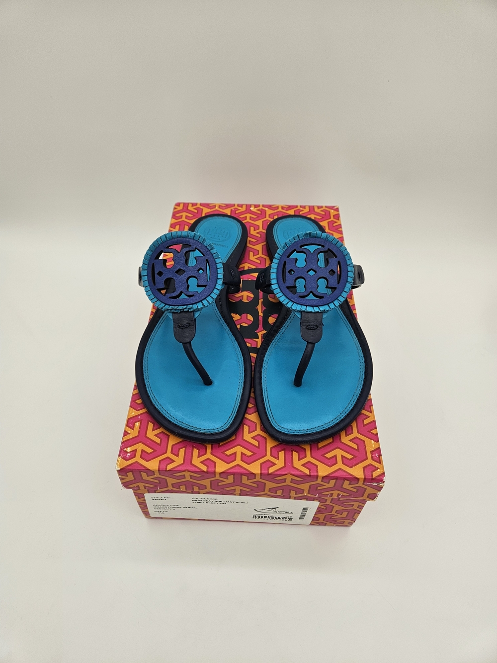 Tory Burch Miller Logo Thong Sandals in Bright Blue