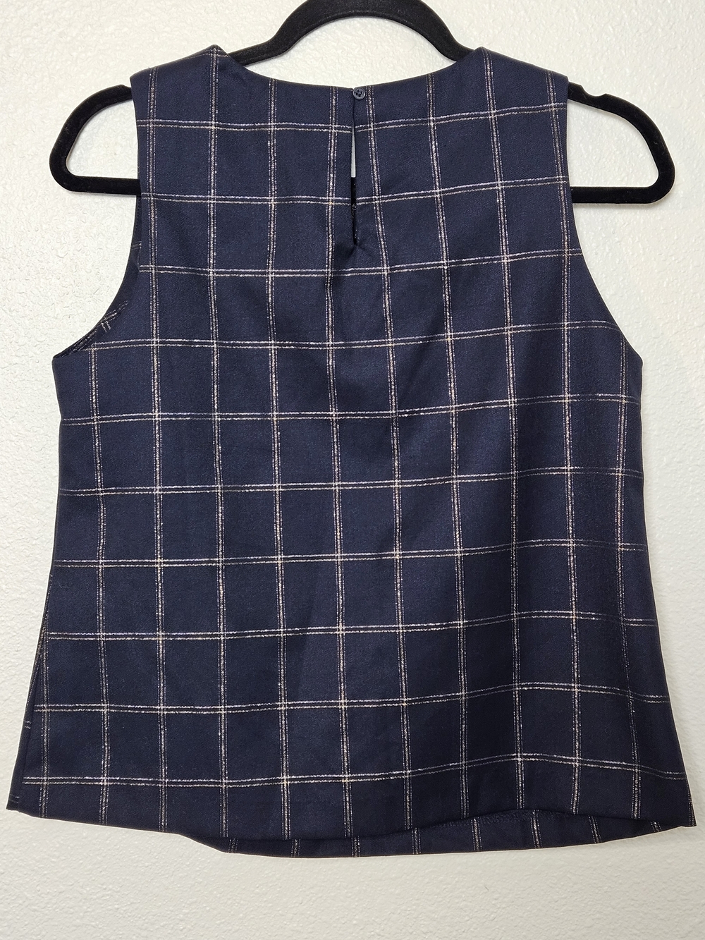 Banana Republic Navy Windowpane Sleeveless Shell Size Small photo 4