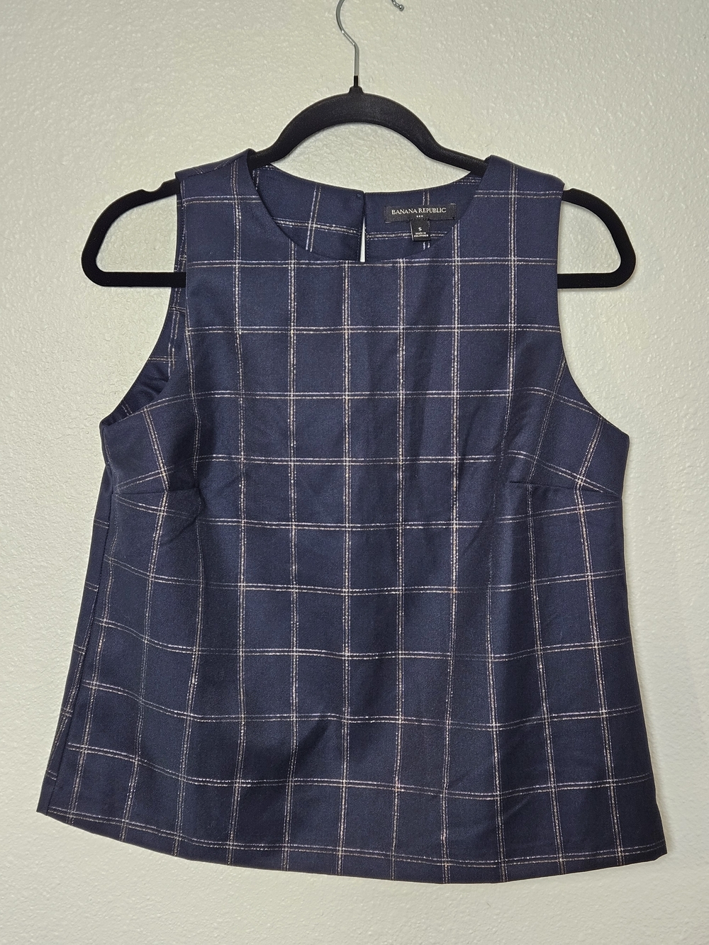 Banana Republic Navy Windowpane Sleeveless Shell Size Small
