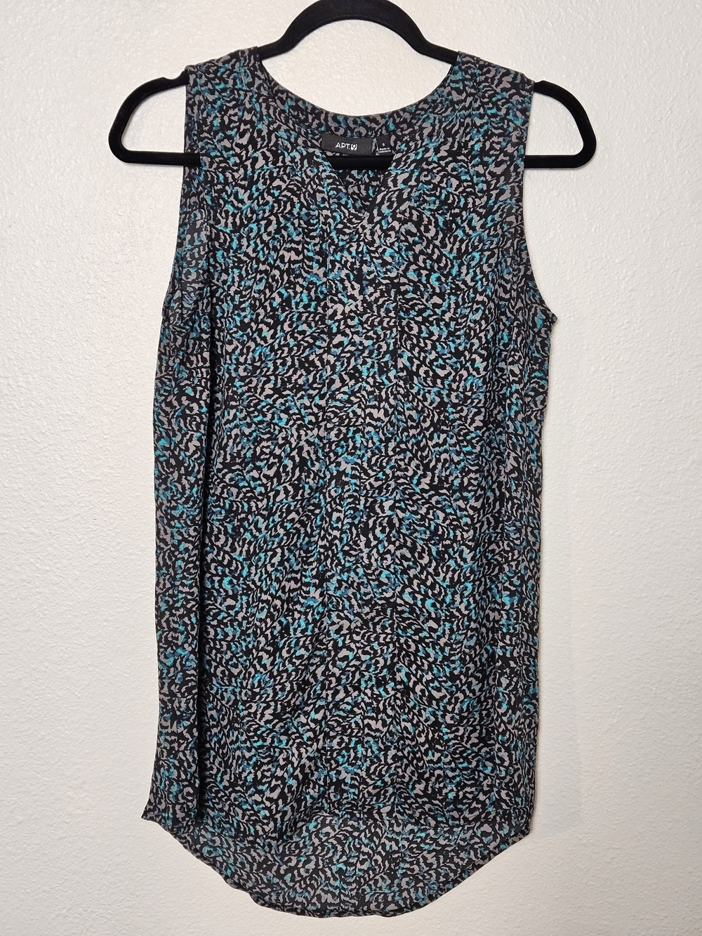 Apt. 9 Teal, Black & White Sleeveless Printed Tunic Size Small
