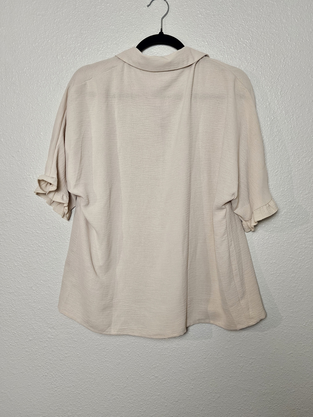 Classic Button-Front Ruffle Sleeve Blouse - Cream Size Large photo 3