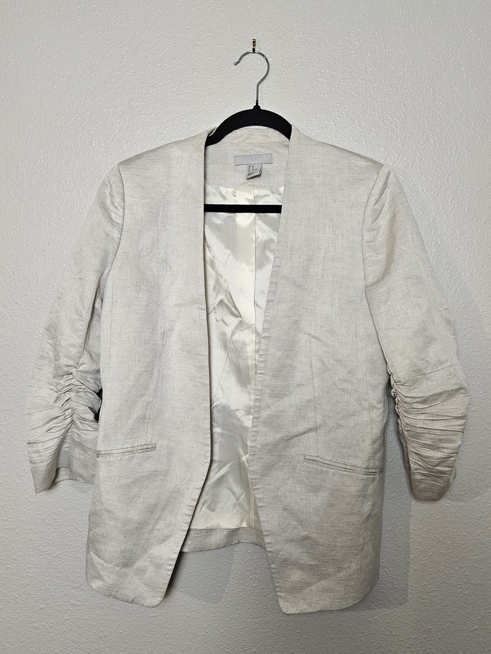 H&M Cream Linen-Blend Open Blazer Size 10