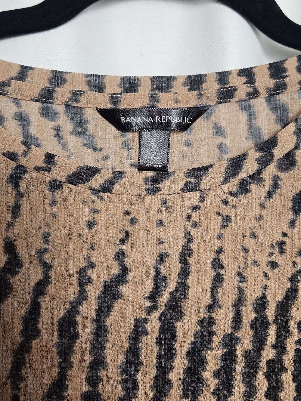 Banana Republic Tan and Black Abstract Stripe Short Sleeve Top photo 2