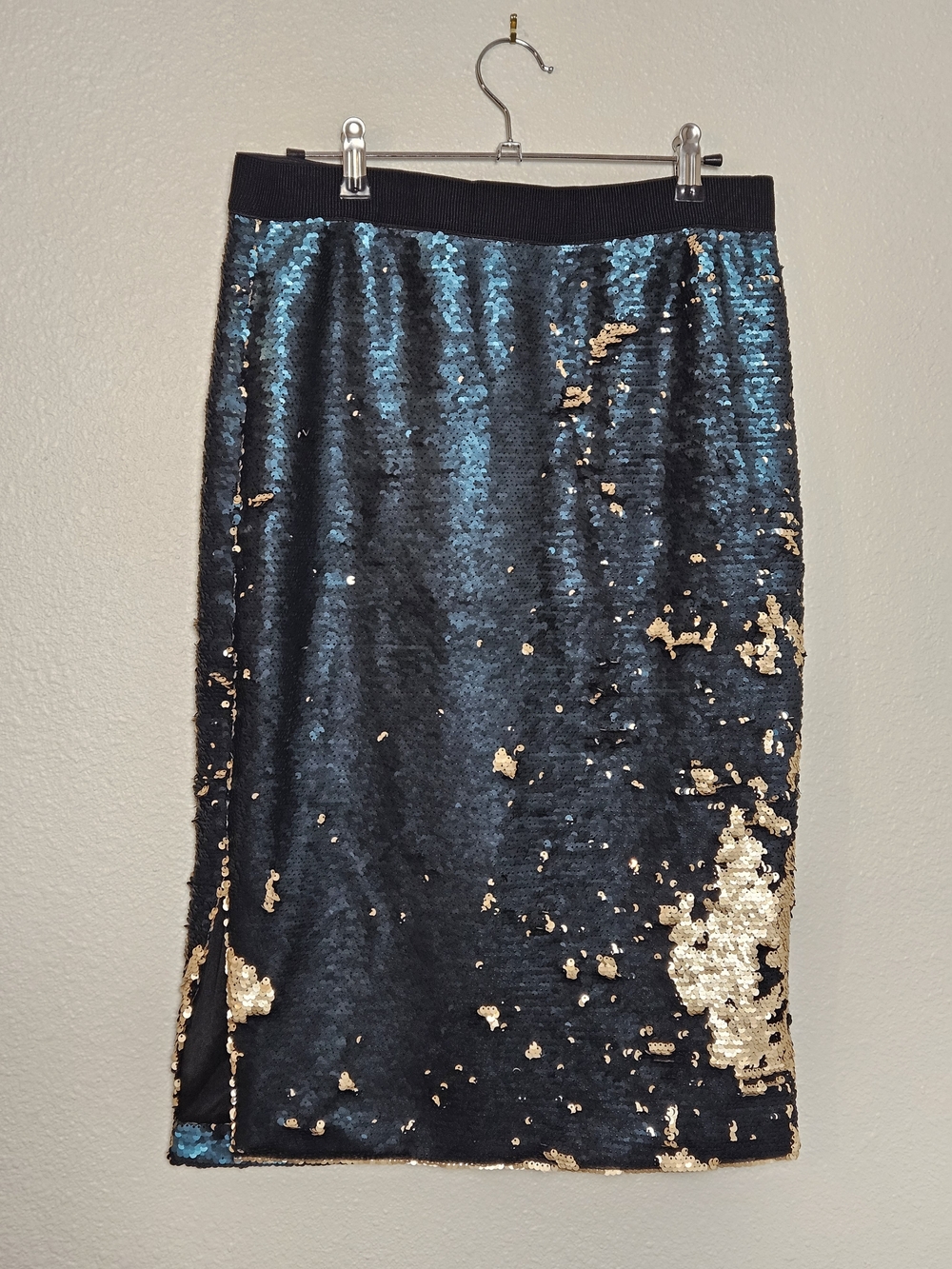 Black, Teal & Gold Sequin Pencil Skirt Size Large photo 2