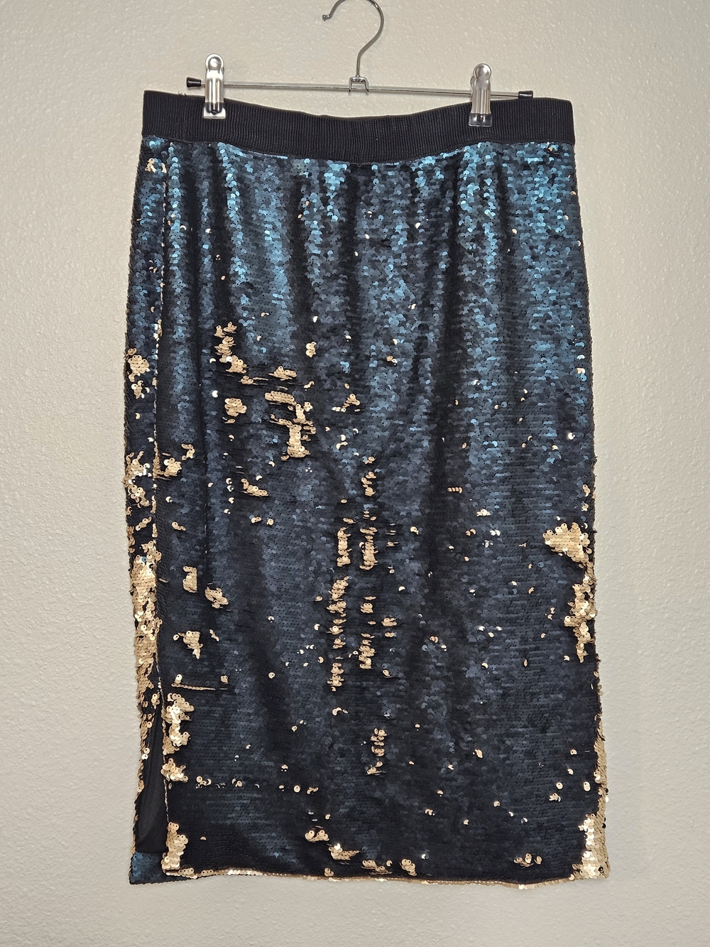 Black, Teal & Gold Sequin Pencil Skirt Size Large photo 3