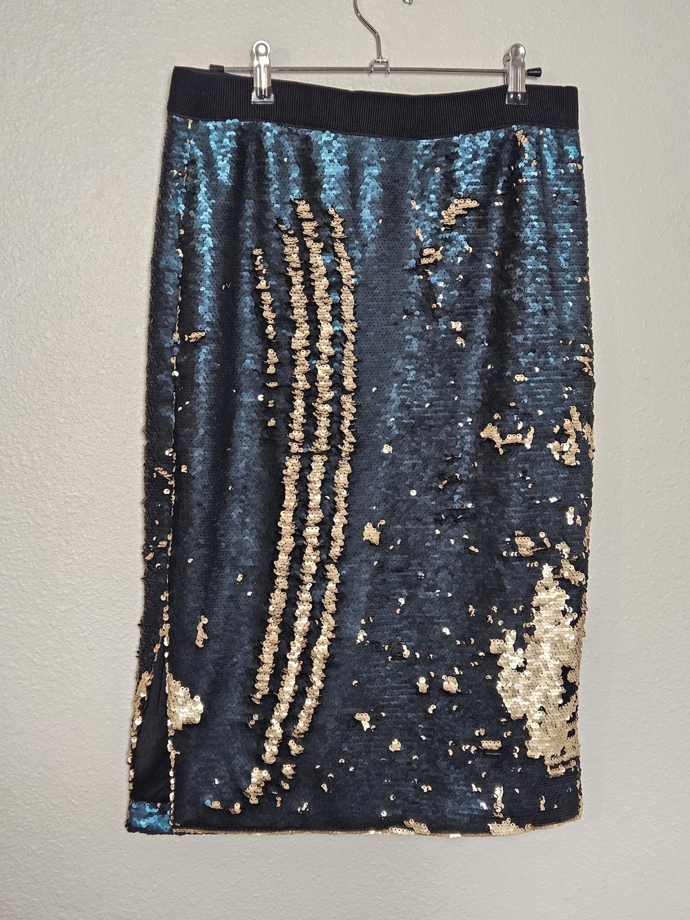 Black, Teal & Gold Sequin Pencil Skirt Size Large