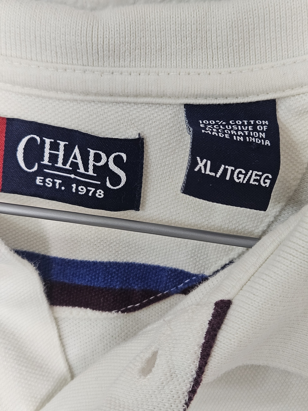 Chaps WhitevLong-Sleeve Polo with Navy and Royal Blue Stripes Size XL photo 2