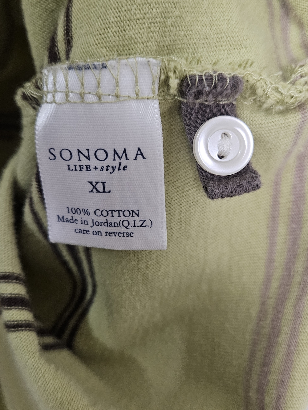 Sonoma Men's Light Green Striped Polo with Black and Tan Accents Size XL photo 3