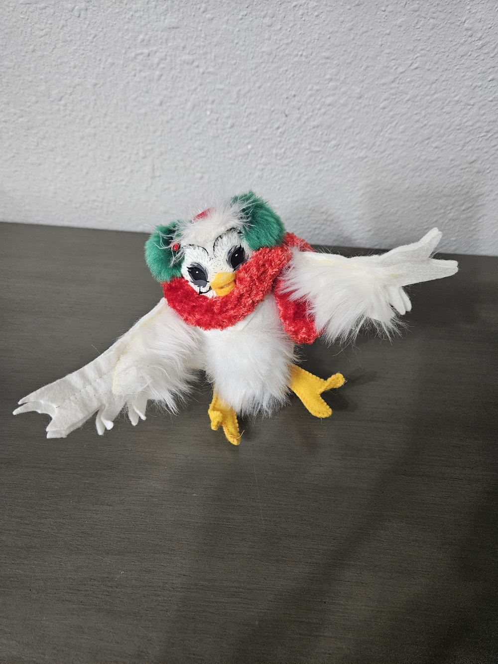 Annalee White Plush Holiday Owl with Red Scarf and Green Ear Muffs 2012