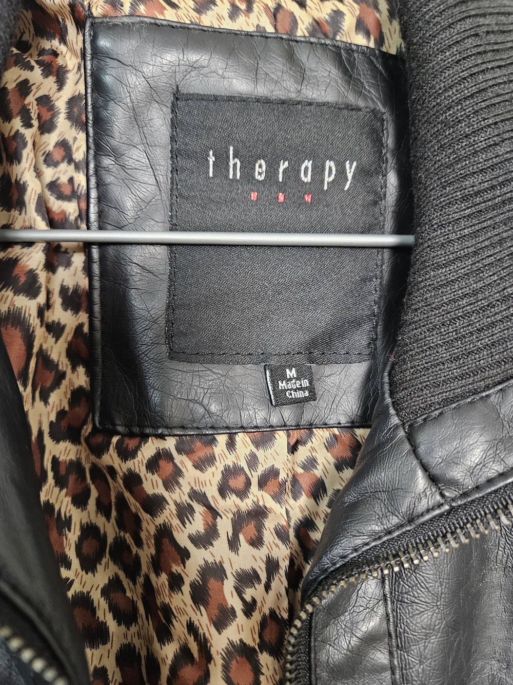 therapy Black Faux Leather Jacket with Leopard Lining Size Medium photo 2