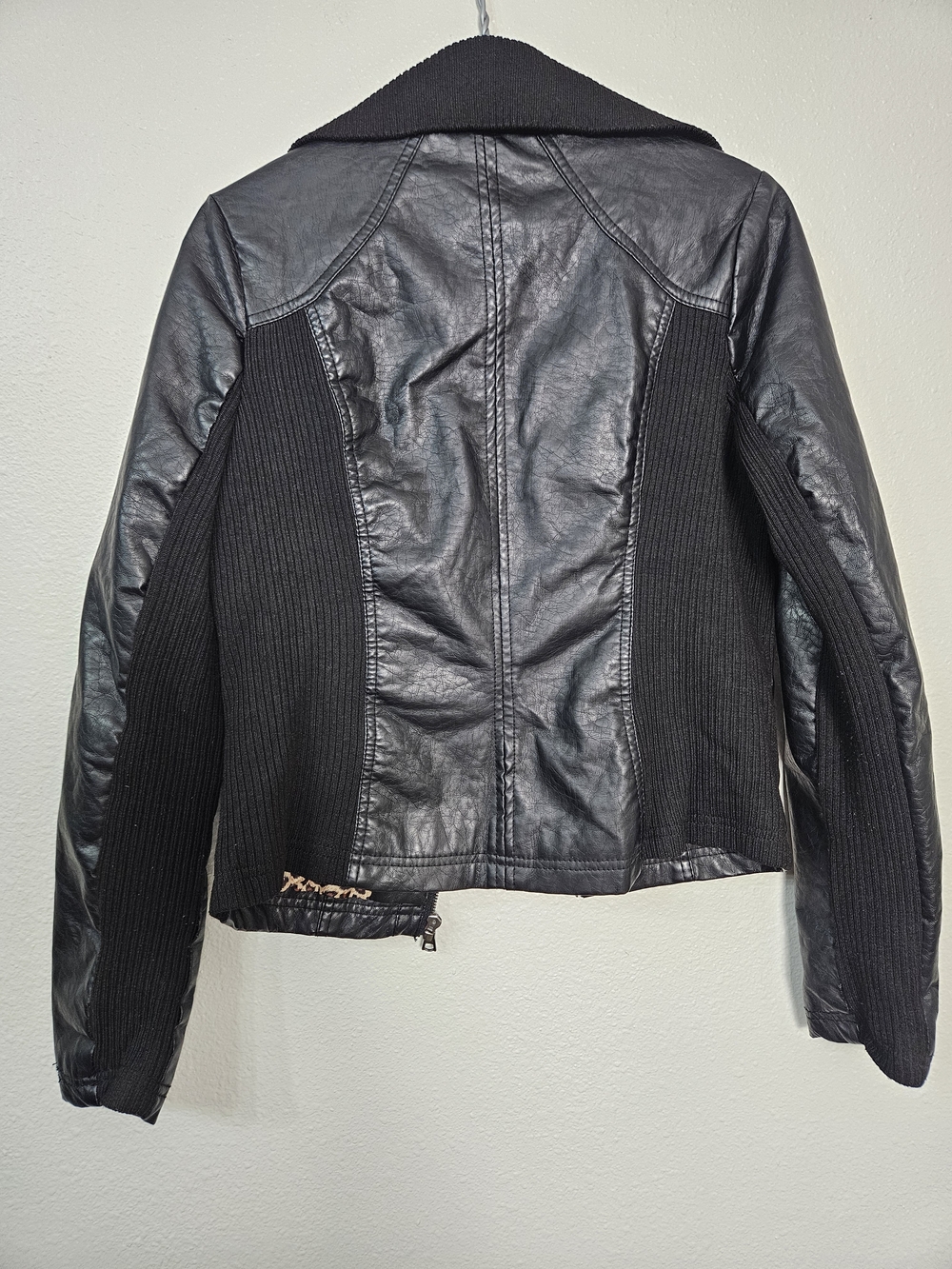 therapy Black Faux Leather Jacket with Leopard Lining Size Medium photo 3