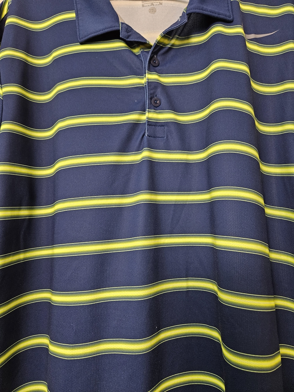 Nike Men's Navy Polo with Lime Stripe Accents Size XL photo 2