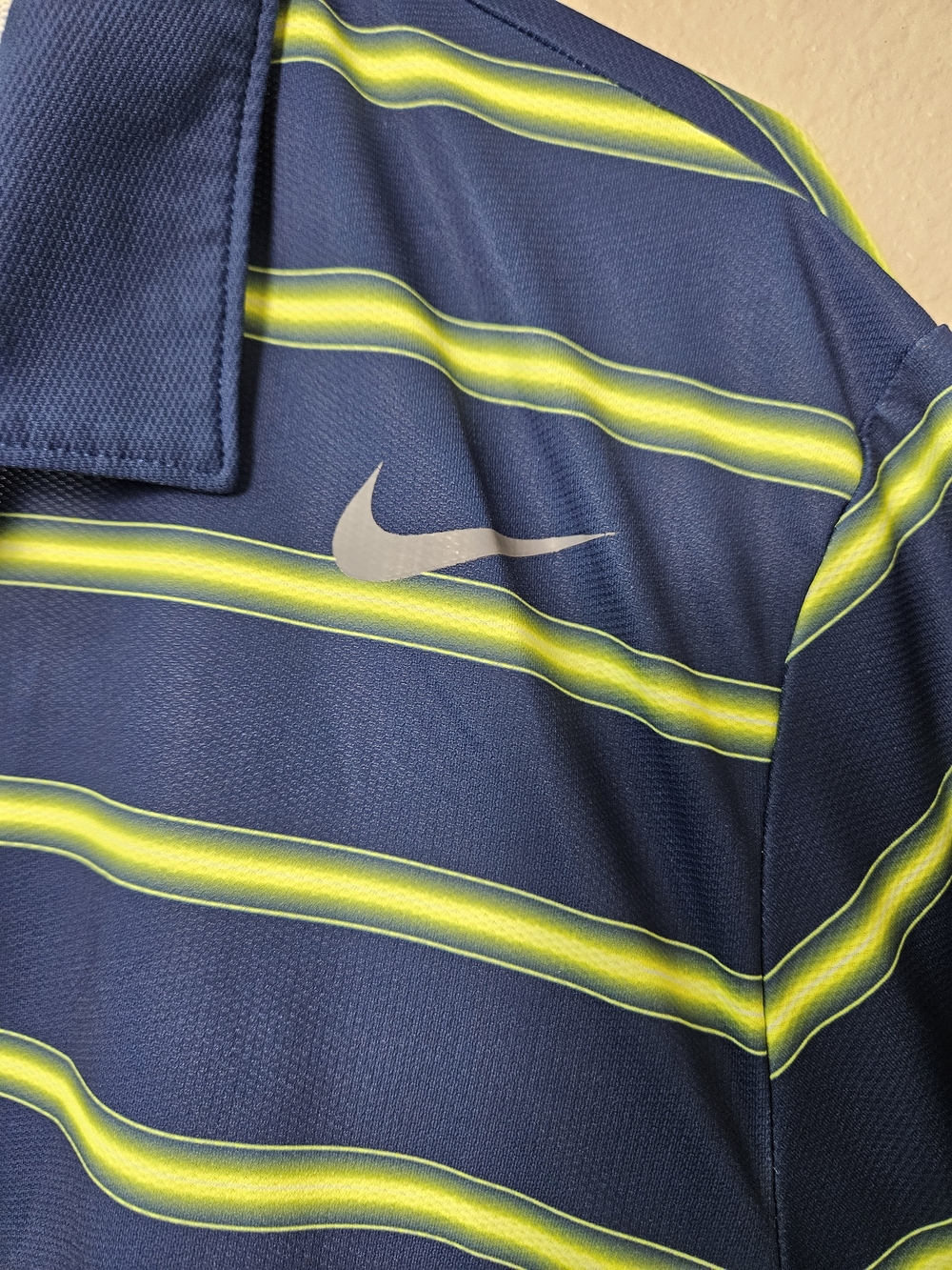 Nike Men's Navy Polo with Lime Stripe Accents Size XL photo 5