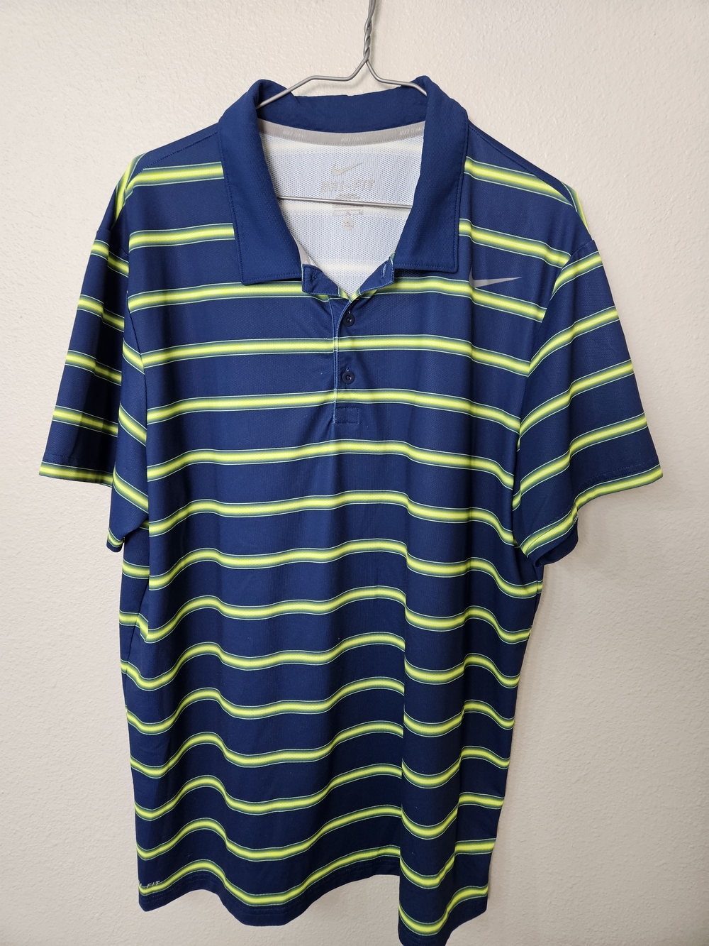 Nike Men's Navy Polo with Lime Stripe Accents Size XL