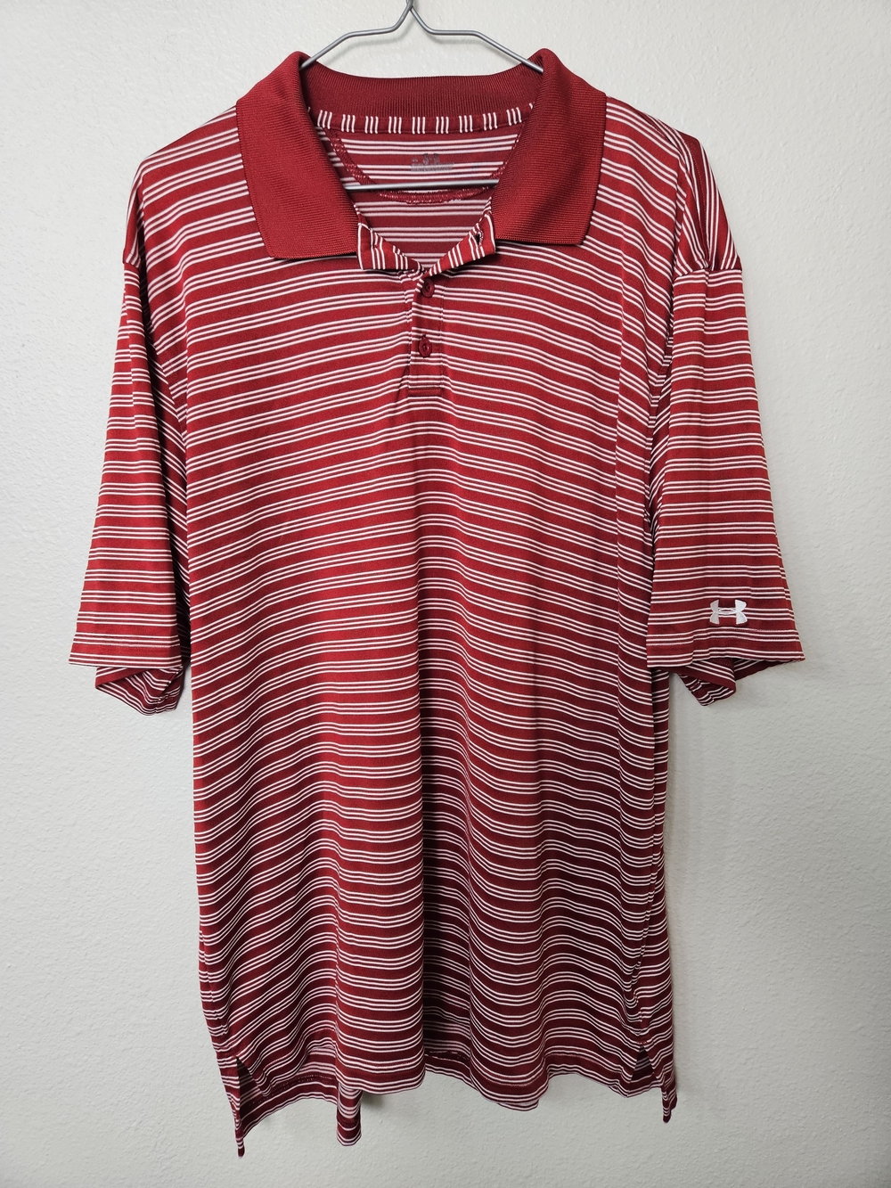 Under Armour Men’s Red and White Striped Performance Polo Size XL