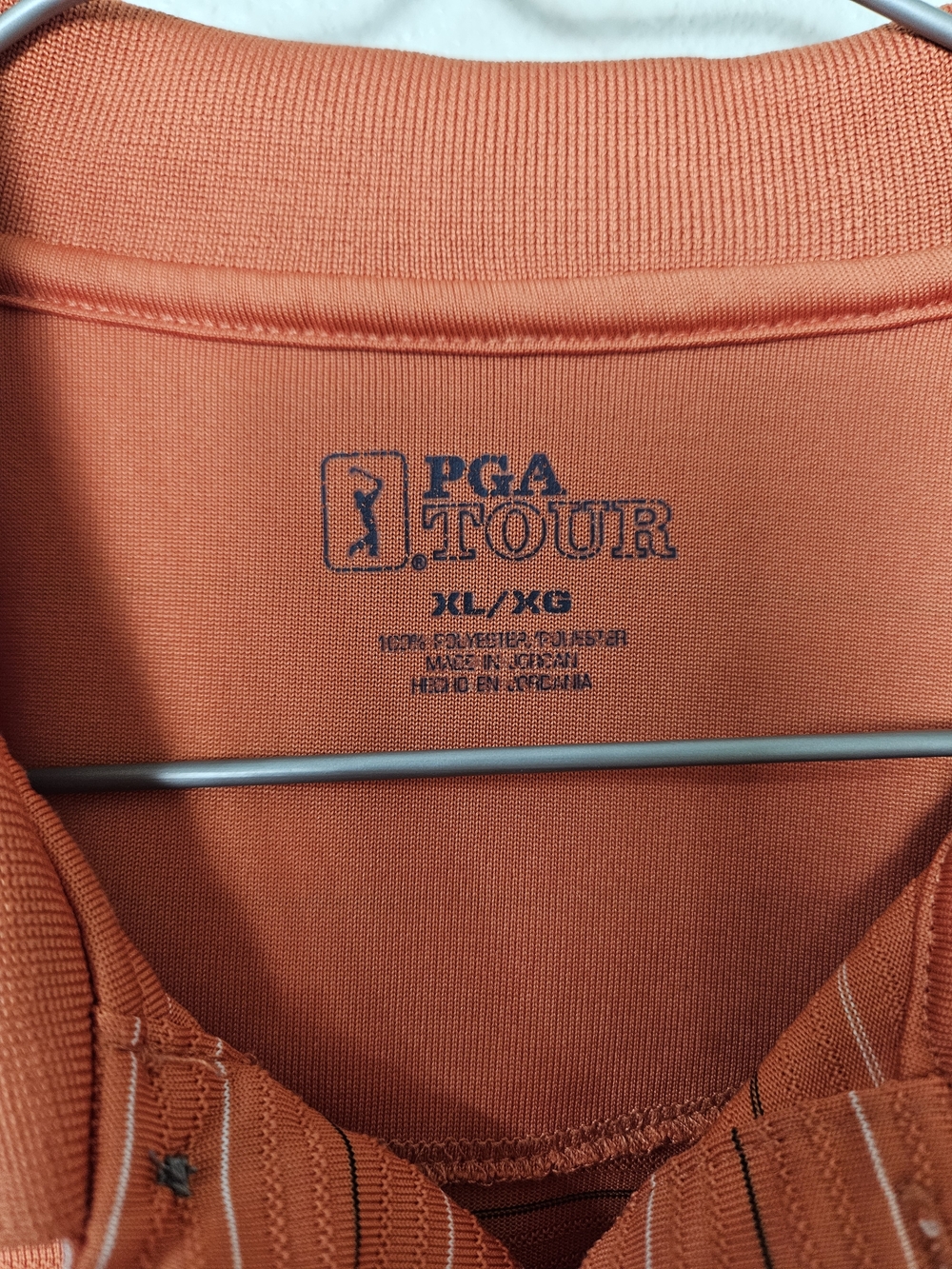 PGA Tour Men's Short Sleeve Polo - Rust with White Stripes Size XL photo 3