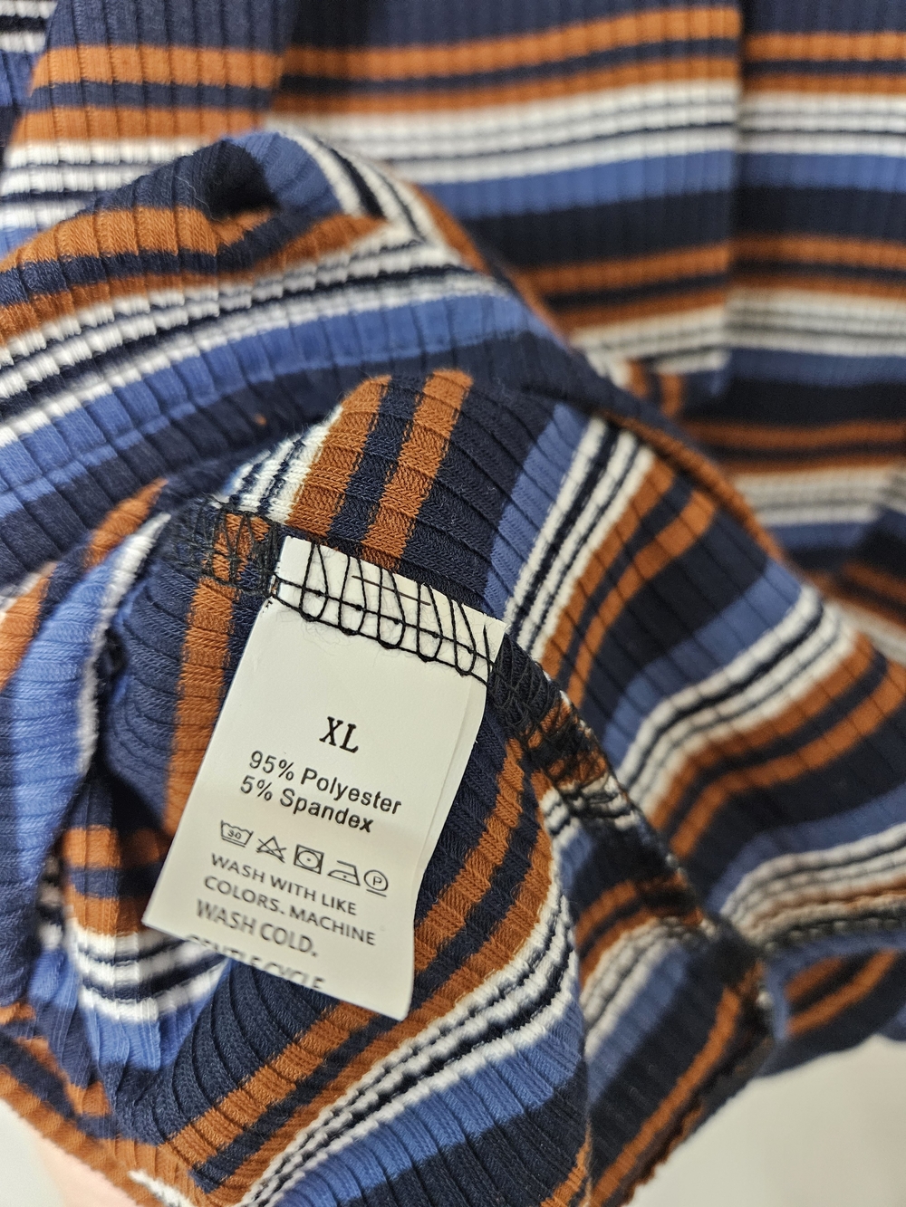 Striped Long Sleeve Mock Neck Tee - Blue & Brown Size XL photo 2