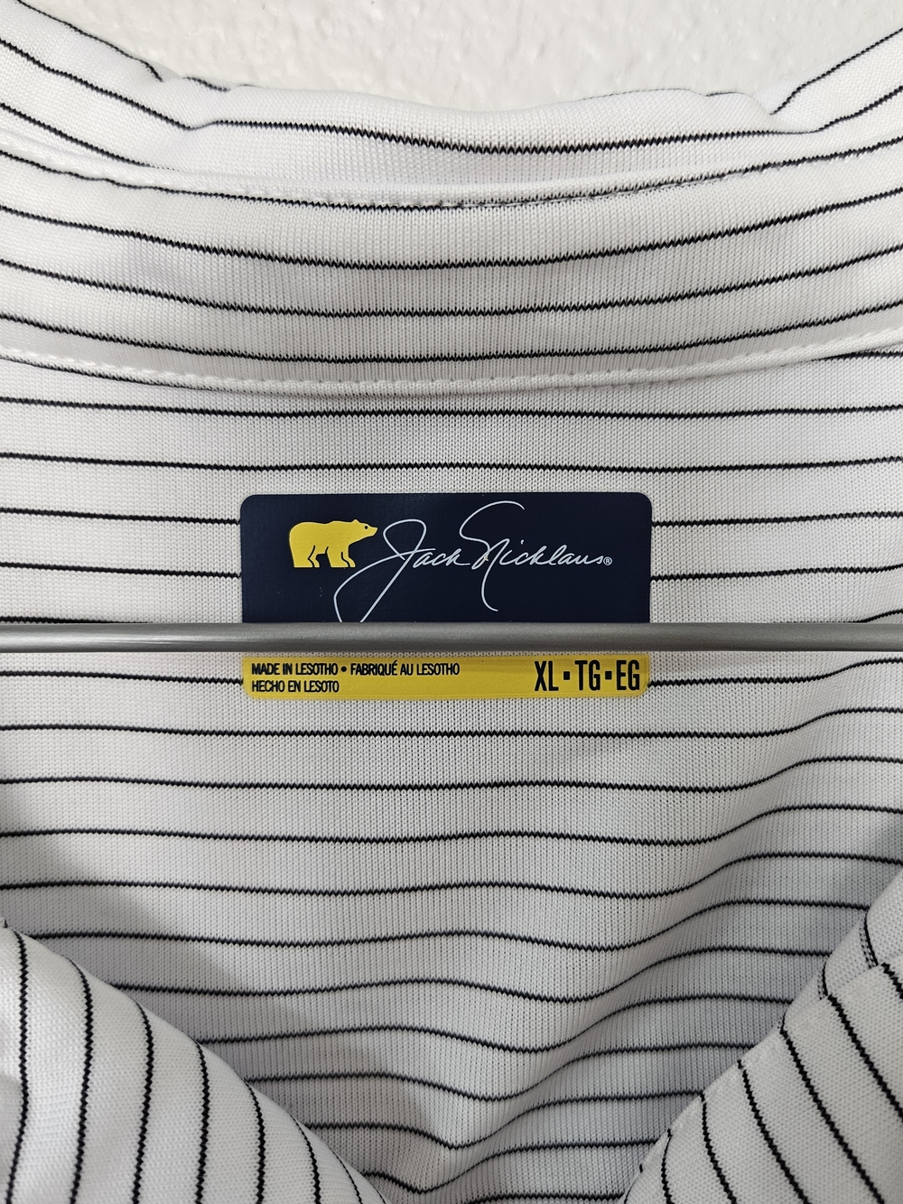 Men's White Polo with Thin Stripes and Yellow Bear Logo Size XL photo 2