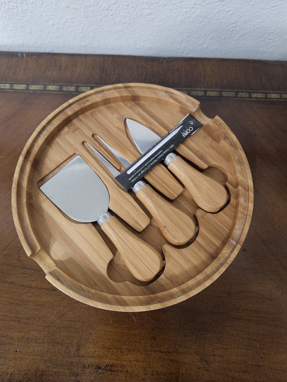 Round Bamboo and Slate Serving Board - Black Slate Top photo 2