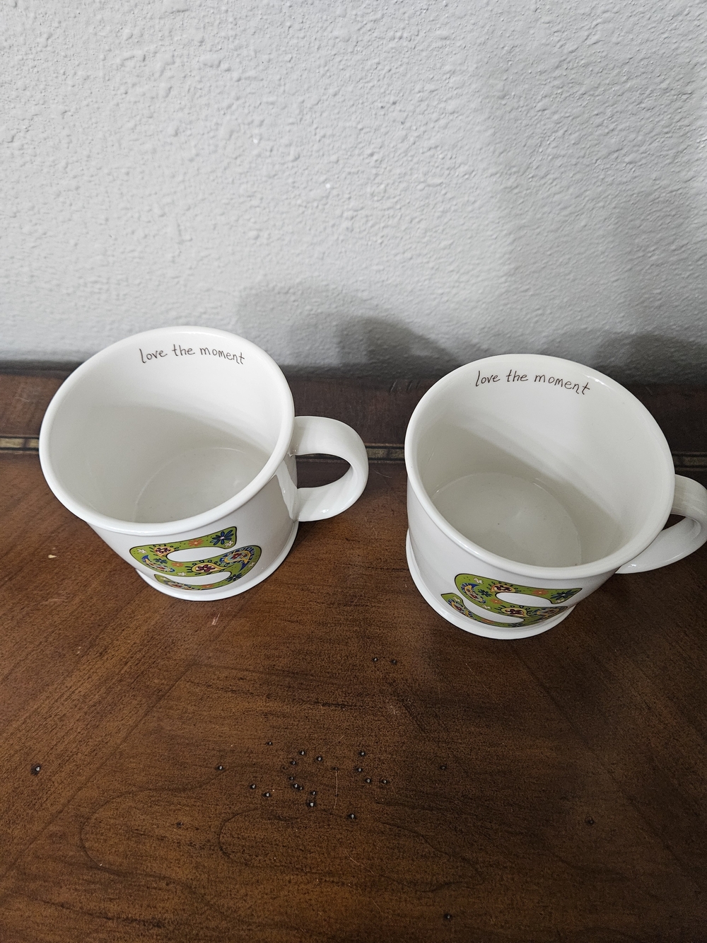 White Ceramic Mug with Green Floral 'S' Accent - Set of 2 photo 2