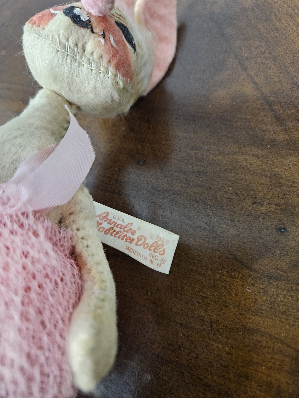Vintage 60s Annalee Pink and Cream Bunny Ballerina Doll photo 4