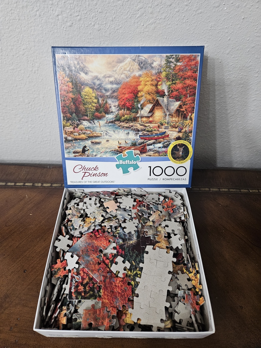 Buffalo Chuck Pinson 1000-Piece Puzzle - Scenic Cabin River (Blue/Multicolor) photo 3