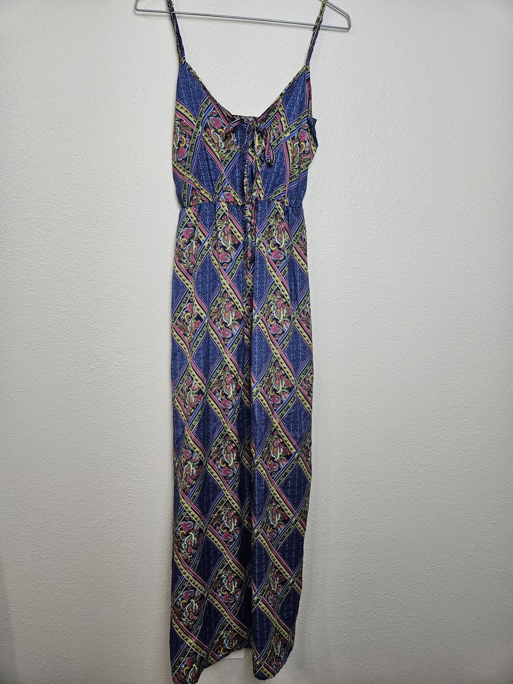 Bohemian Printed Spaghetti-Strap Maxi Dress with Tie Front