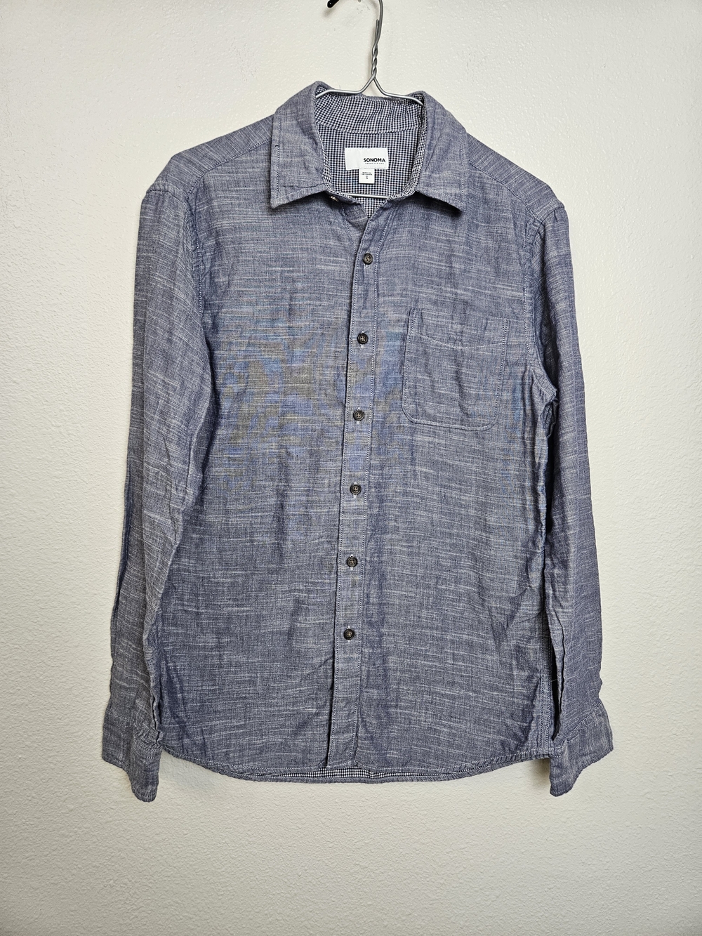 Sonoma Men's Blue Long-Sleeve Button-Up Shirt Size Small