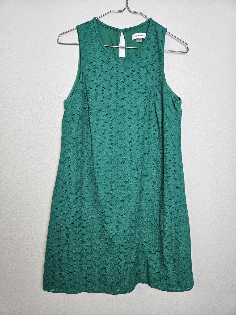 Calvin Klein Green Eyelet Sleeveless Mini Dress Size 6