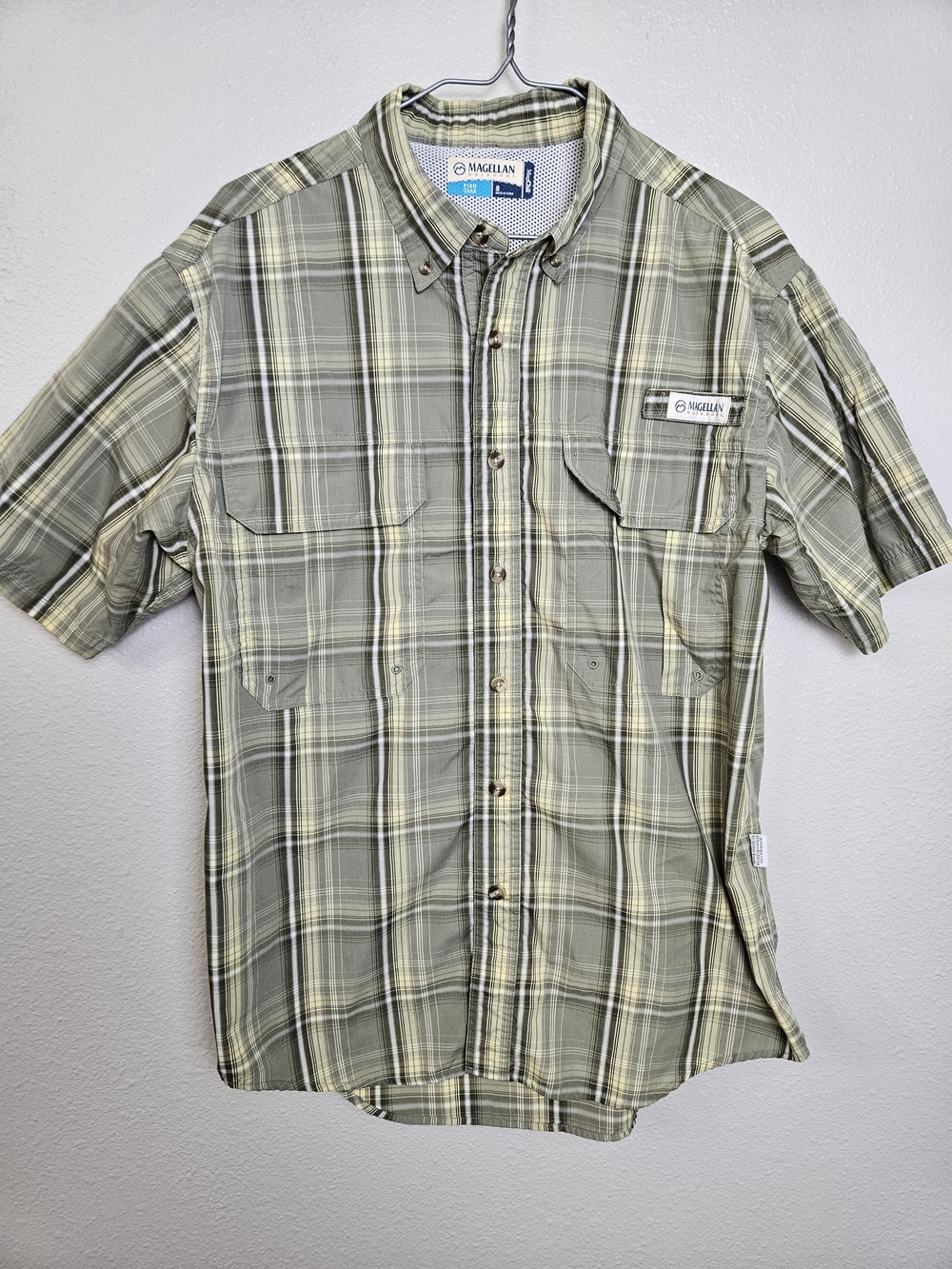 Magellan Outdoors Men's Short Sleeve Plaid Button-Up Shirt - Olive Size Small