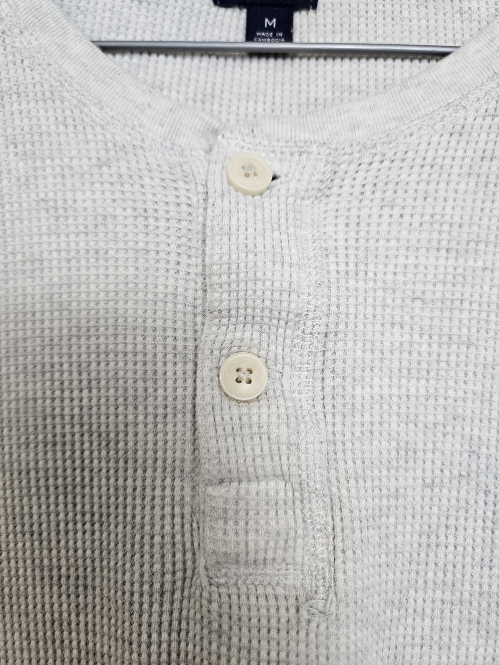 J. Crew Light Gray Waffle Knit Henley Size Medium photo 3