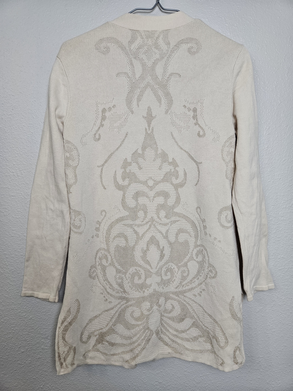Dana Buchman Open-Front Cream Patterned Cardigan Sweater Size Medium photo 6