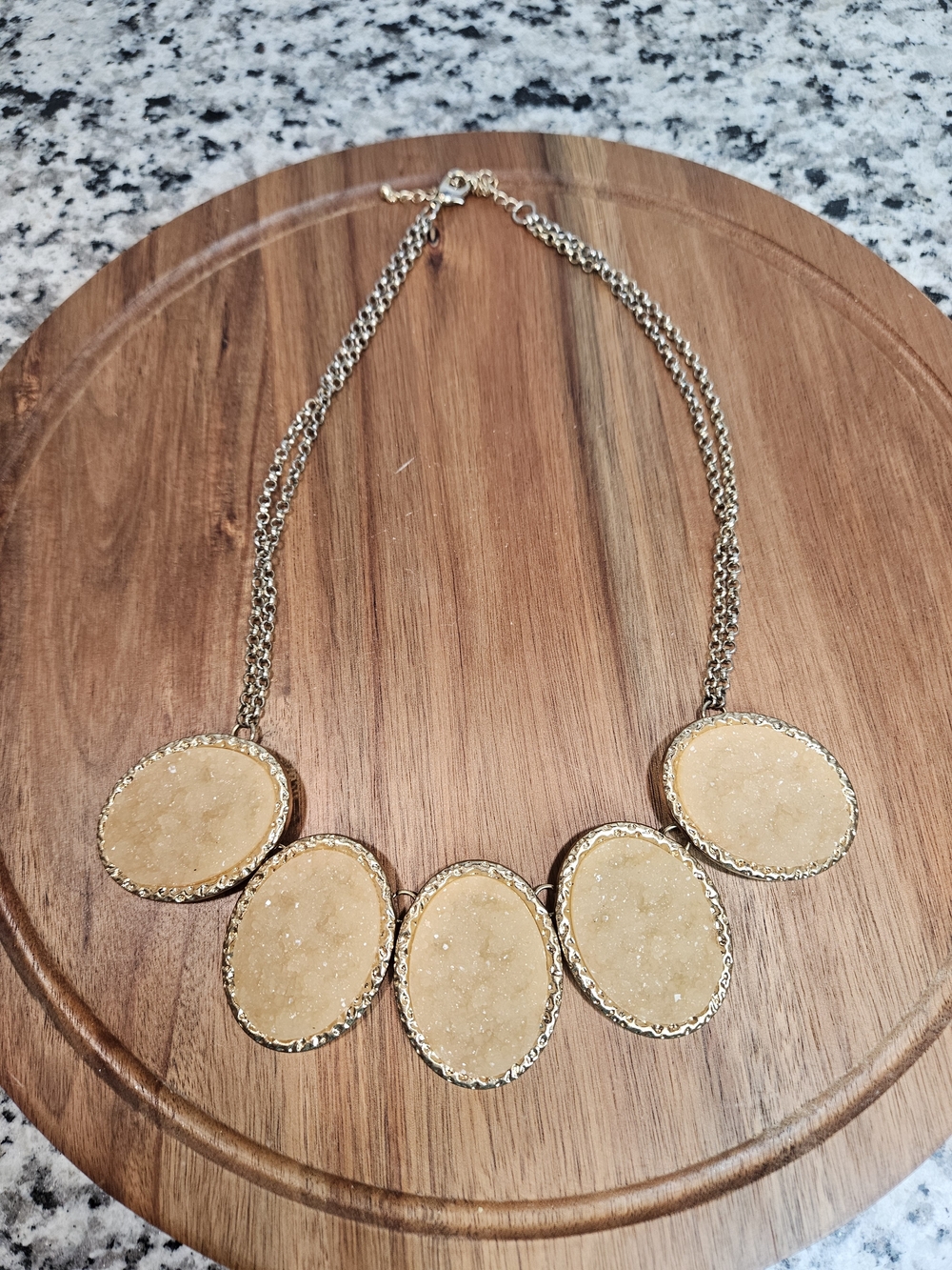Gold-Tone Beige Druzy Oval Statement Necklace - Women Jewelry