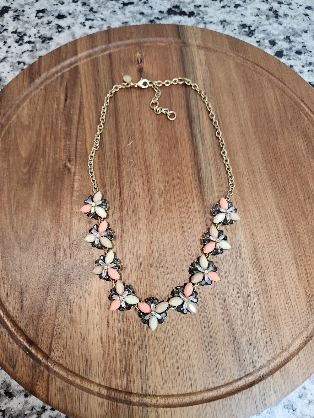 J. Crew Gold-Tone Necklace with Pink, Peach and Cream Floral Accents