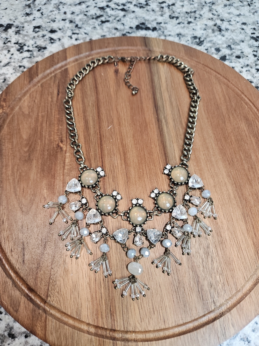 Vintage Statement Necklace with Cream and Clear Stones